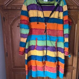 Multicolor Striped Hooded Coat